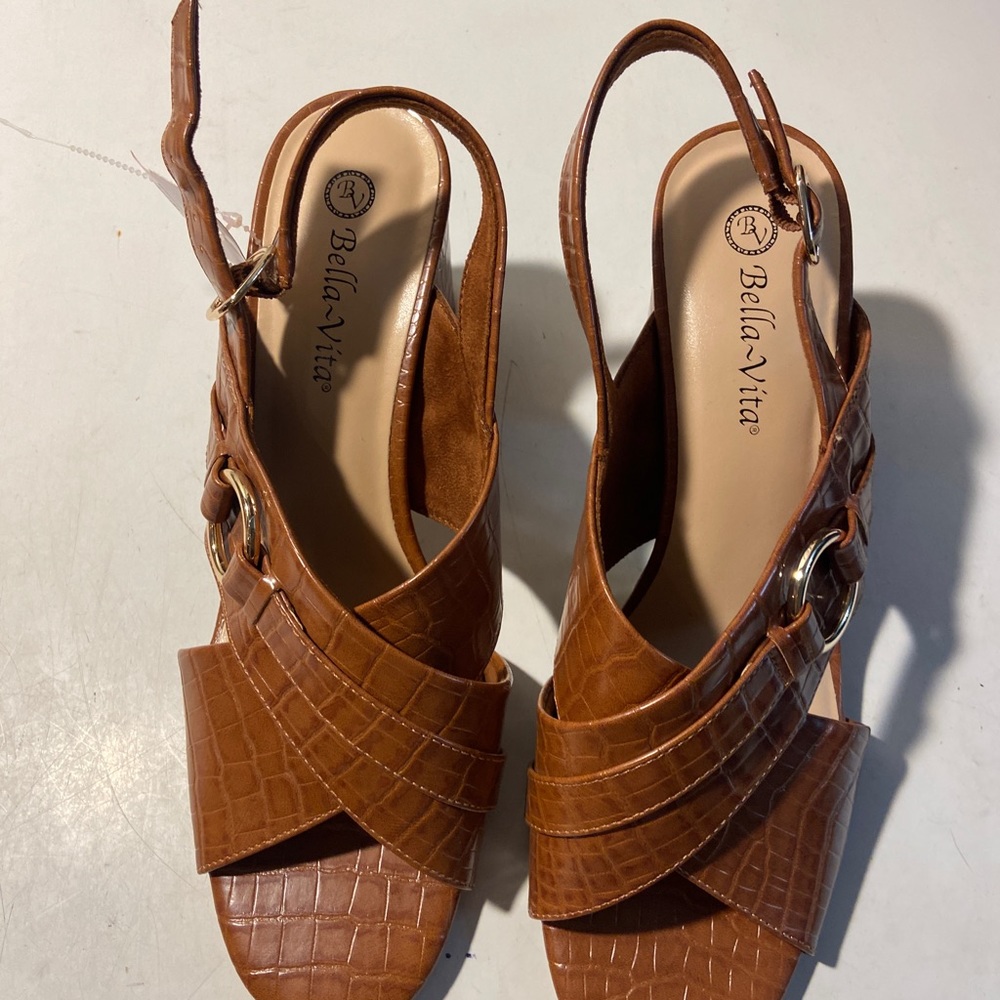 Bella Vita brown croc sandals 2.5” block heels size 10WW NWT - Picture 5 of 6